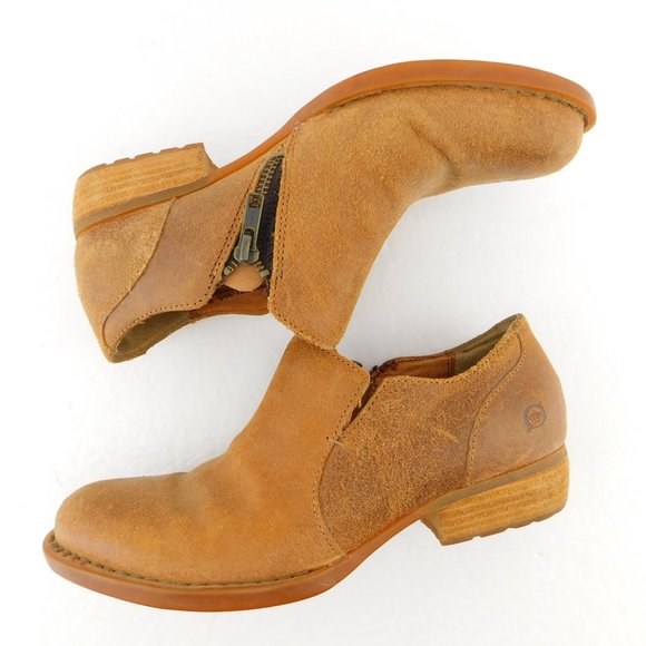 BORN Beige Brown Distressed Leather Ankle Booties 7 - Picture 5 of 8